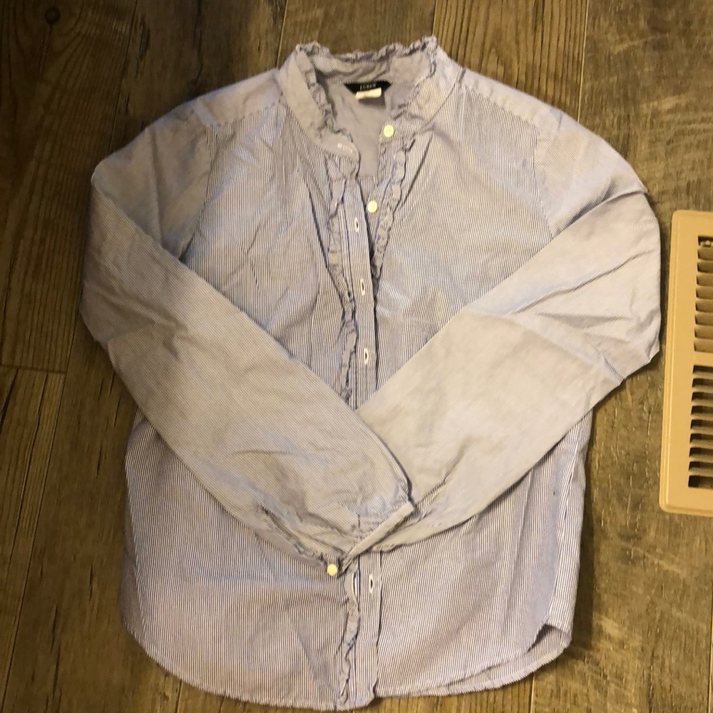 JCrew ruffle neck button down